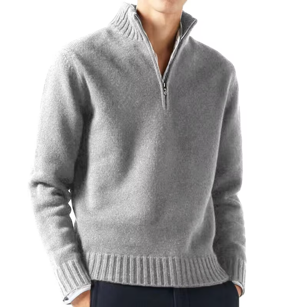 Men's Knit Pullover Sweater with Half-Zip and Stand Collar