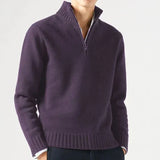 Men's Knit Pullover Sweater with Half-Zip and Stand Collar