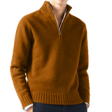Men's Knit Pullover Sweater with Half-Zip and Stand Collar