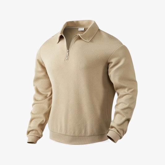 Men's Knit Pullover Sweater with Quarter Zip and Pointed Collar