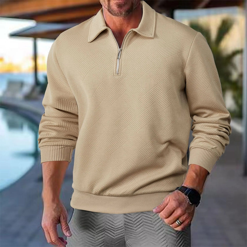 Men's Knit Pullover Sweater with Quarter Zip and Pointed Collar