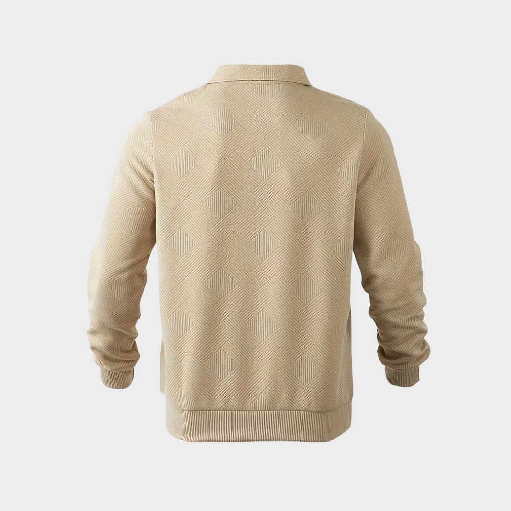 Men's Knit Pullover Sweater with Quarter Zip and Pointed Collar