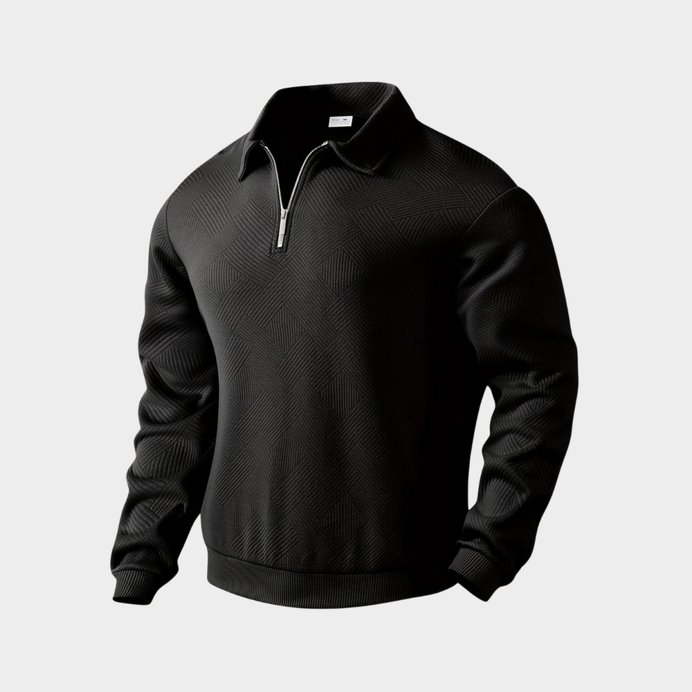 Men's Knit Pullover Sweater with Quarter Zip and Pointed Collar