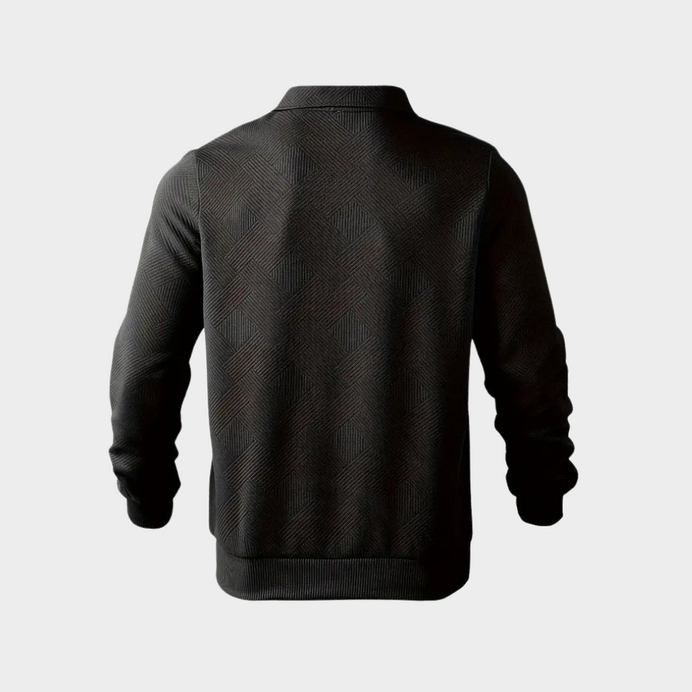 Men's Knit Pullover Sweater with Quarter Zip and Pointed Collar