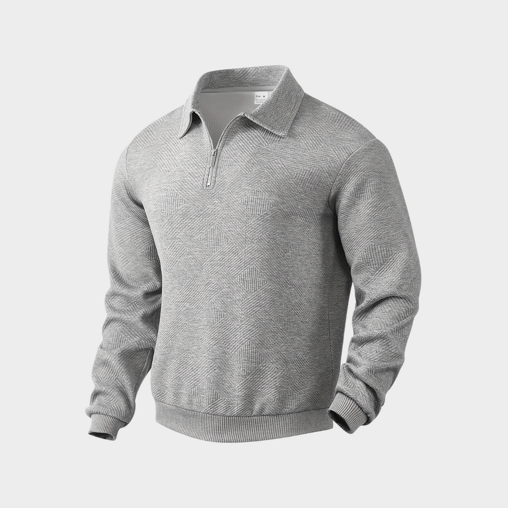 Men's Knit Pullover Sweater with Quarter Zip and Pointed Collar