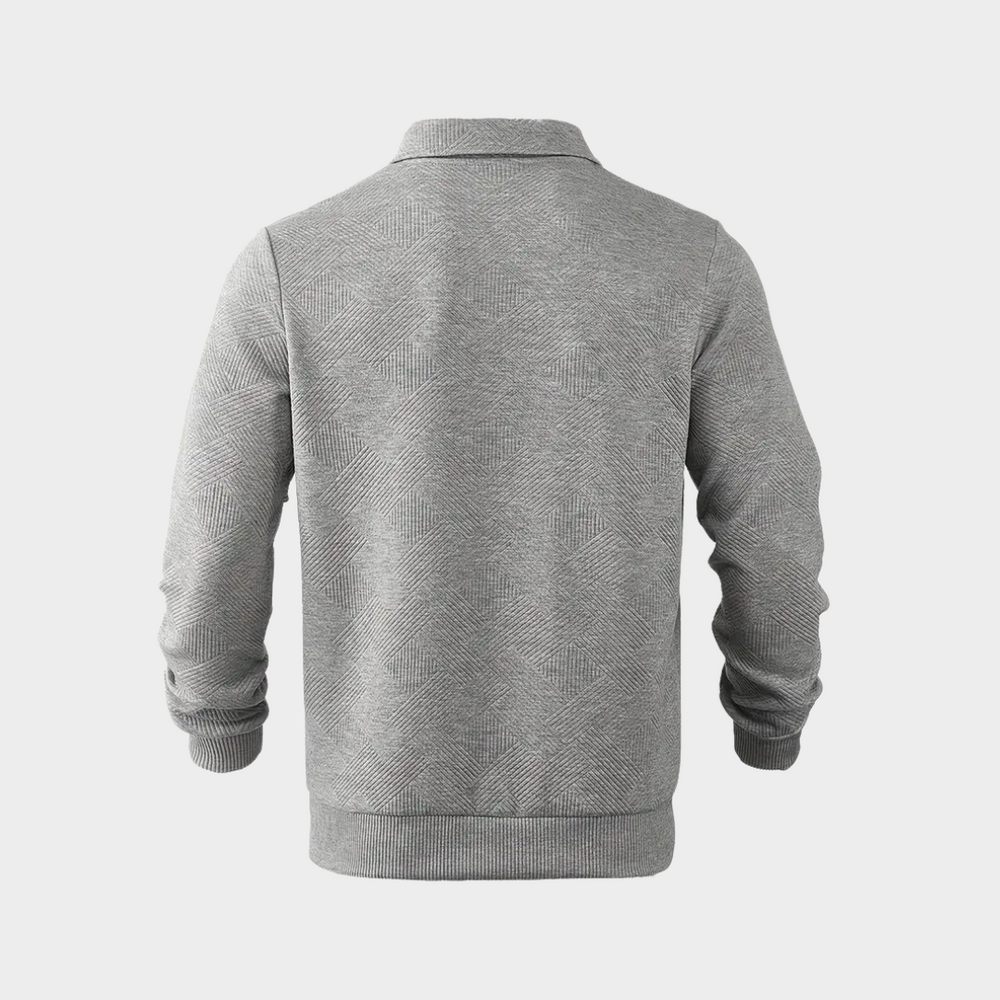 Men's Knit Pullover Sweater with Quarter Zip and Pointed Collar