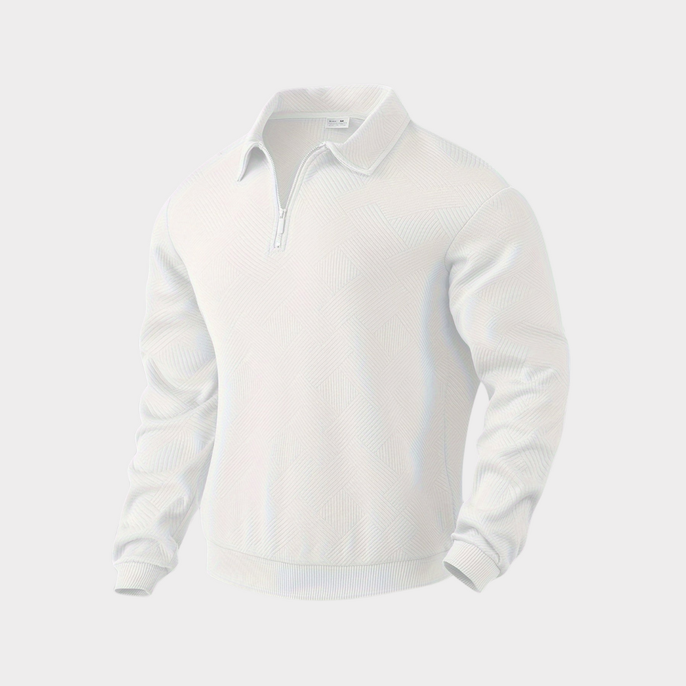 Men's Knit Pullover Sweater with Quarter Zip and Pointed Collar