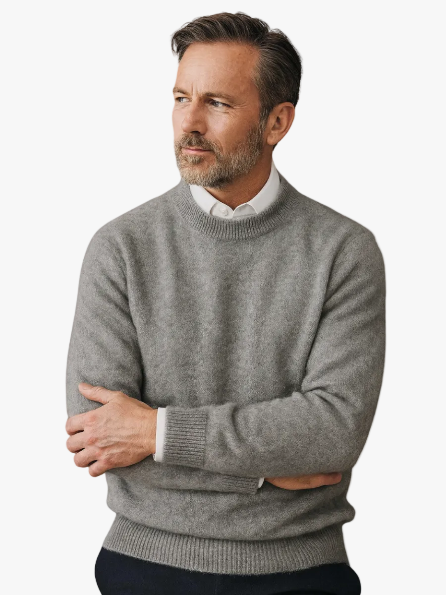 Men's Knit Sweater with Crew Neck and Ribbed Trim
