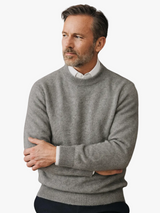 Men's Knit Sweater with Crew Neck and Ribbed Trim