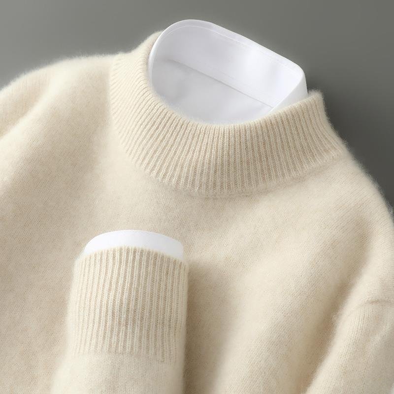 Men's Knit Sweater with Crew Neck and Ribbed Trim