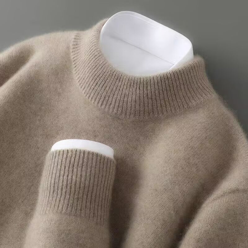 Men's Knit Sweater with Crew Neck and Ribbed Trim