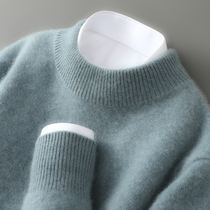 Men's Knit Sweater with Crew Neck and Ribbed Trim