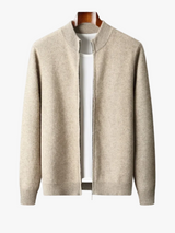Men's Knit Sweater with Full Zip and Mock Neck