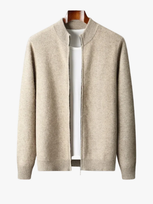 Men's Knit Sweater with Full Zip and Mock Neck