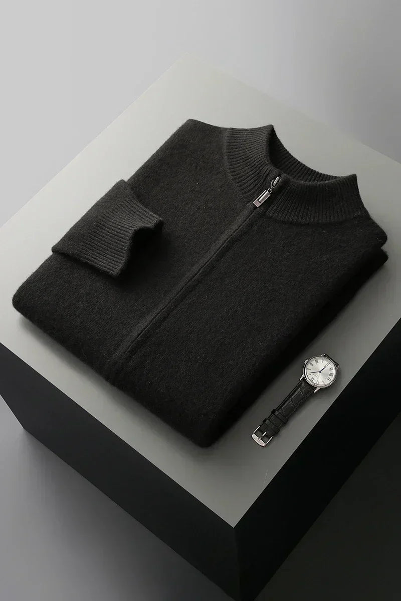 Men's Knit Sweater with Full Zip and Mock Neck
