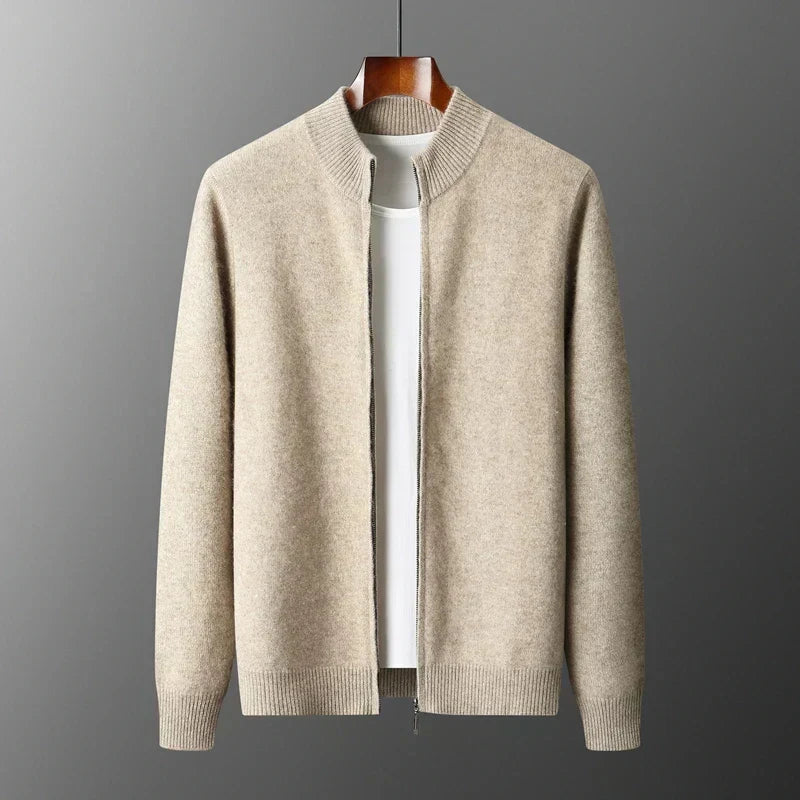 Men's Knit Sweater with Full Zip and Mock Neck