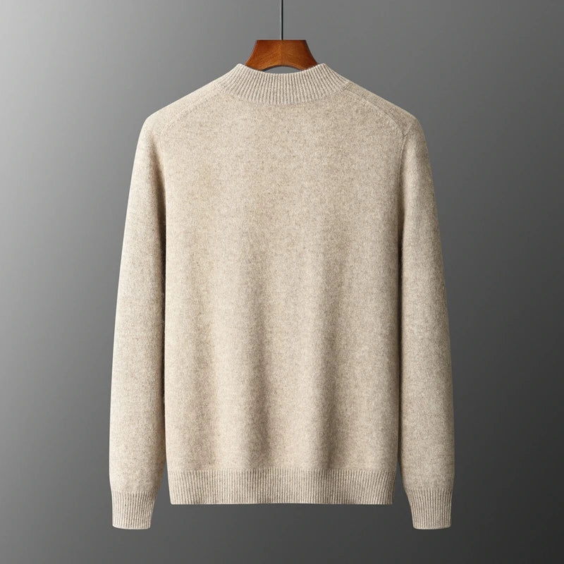 Men's Knit Sweater with Full Zip and Mock Neck