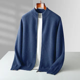 Men's Knit Sweater with Full Zip and Mock Neck