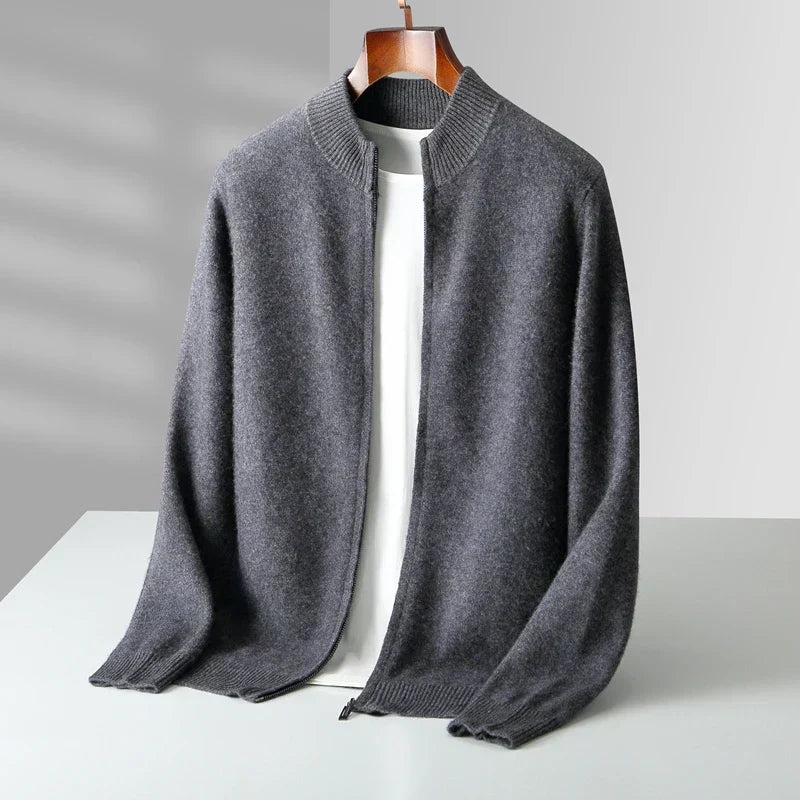 Men's Knit Sweater with Full Zip and Mock Neck