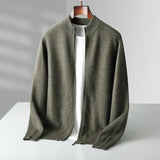 Men's Knit Sweater with Full Zip and Mock Neck