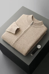 Men's Knit Sweater with Full Zip and Mock Neck