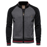 Men's Knit Sweater with Full-Zip Front and Stand Collar