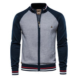 Men's Knit Sweater with Full-Zip Front and Stand Collar