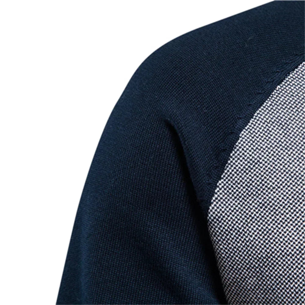 Men's Knit Sweater with Full-Zip Front and Stand Collar