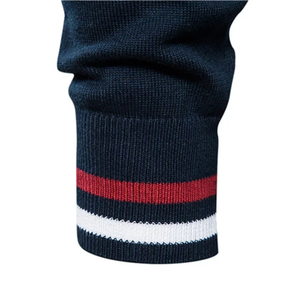 Men's Knit Sweater with Full-Zip Front and Stand Collar