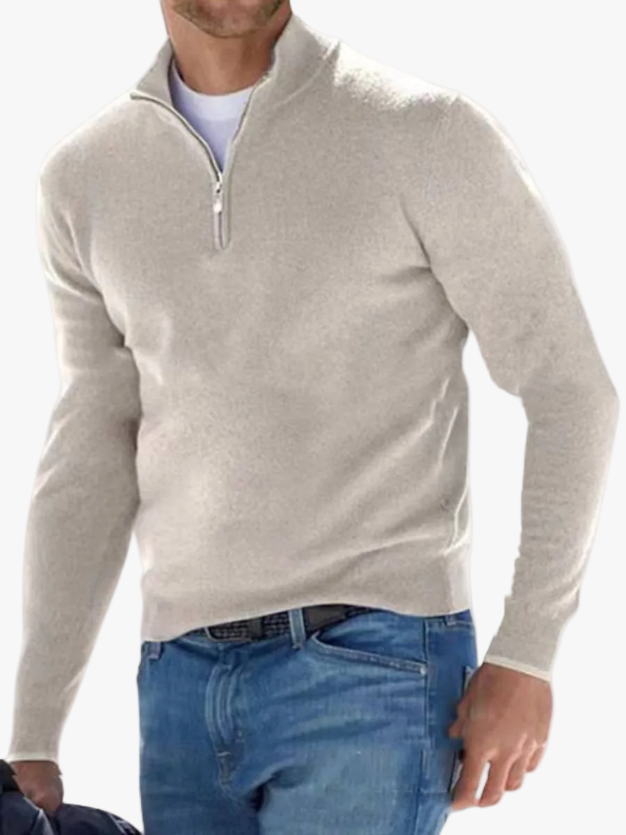 Men's Knit Sweater with Half Zip and Mock Neck