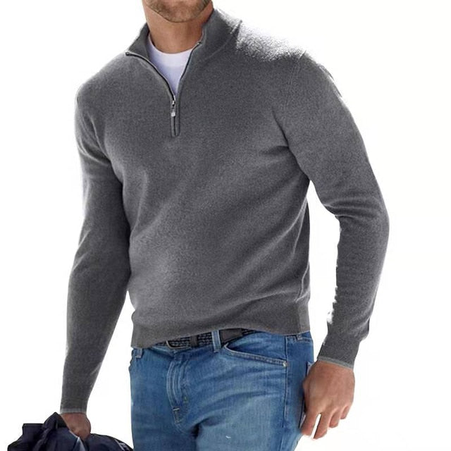 Men's Knit Sweater with Half Zip and Mock Neck