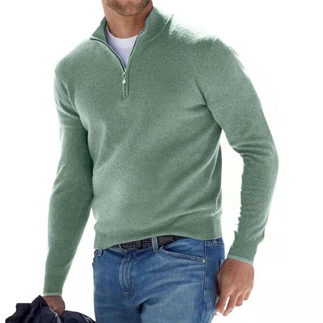 Men's Knit Sweater with Half Zip and Mock Neck