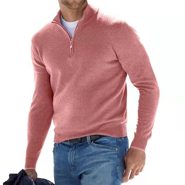 Men's Knit Sweater with Half Zip and Mock Neck