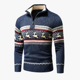 Men's Knit Sweater with Half-Zip and Stand Collar