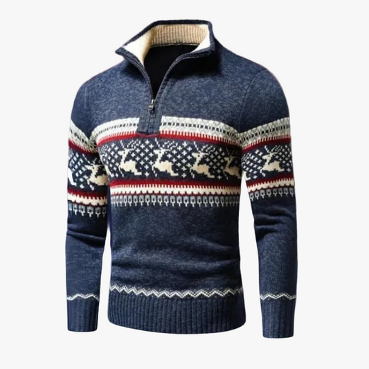 Men's Knit Sweater with Half-Zip and Stand Collar