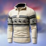 Men's Knit Sweater with Half-Zip and Stand Collar