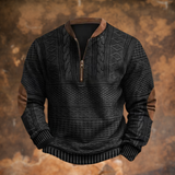 Men's Knit Sweater with Quarter Zip and Pattern Panels