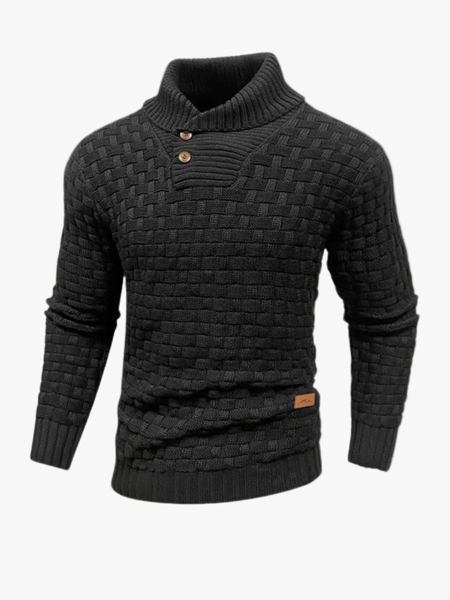 Men's Knit Sweater with Shawl Collar and Button Placket