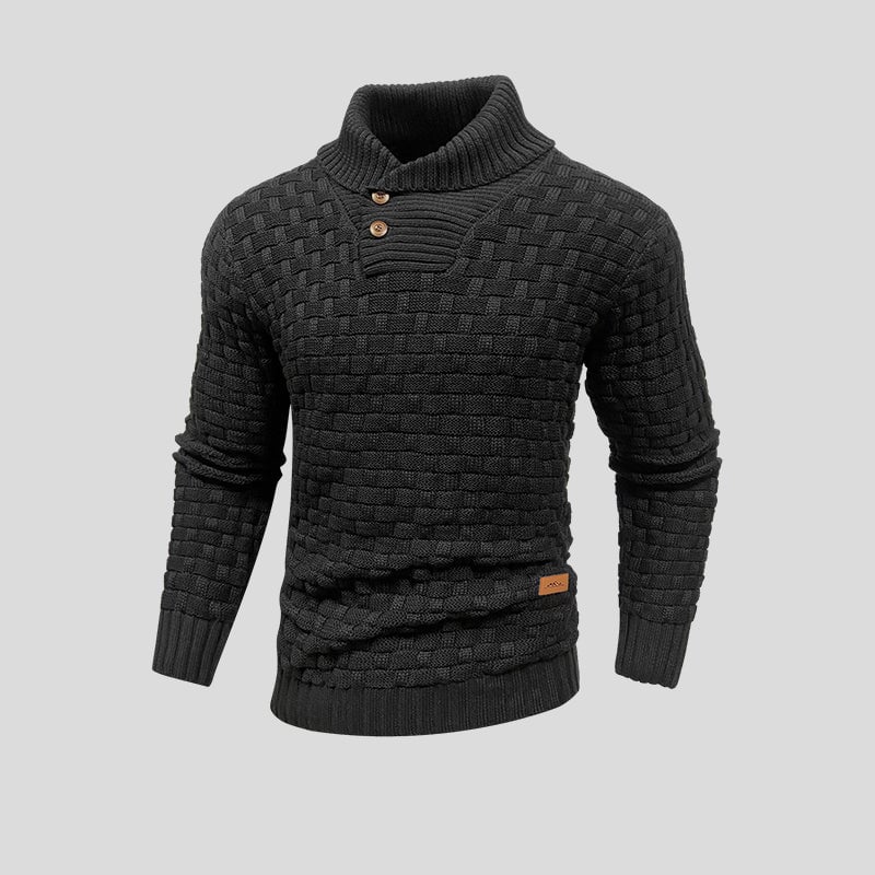 Men's Knit Sweater with Shawl Collar and Button Placket