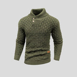 Men's Knit Sweater with Shawl Collar and Button Placket