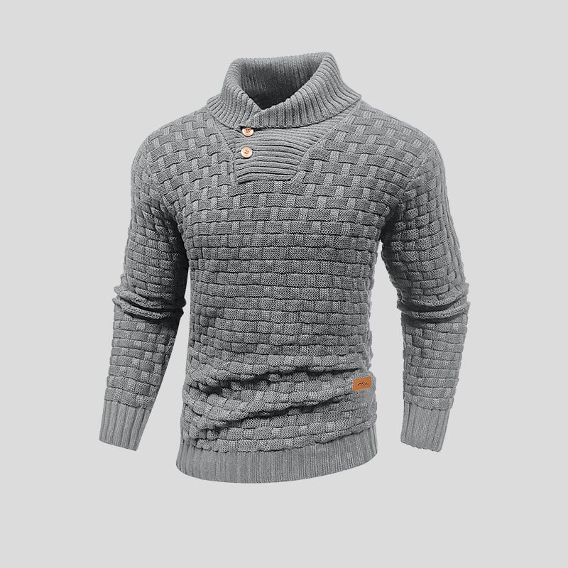 Men's Knit Sweater with Shawl Collar and Button Placket