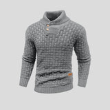 Men's Knit Sweater with Shawl Collar and Button Placket