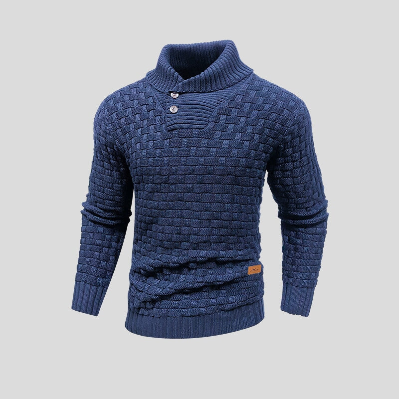 Men's Knit Sweater with Shawl Collar and Button Placket