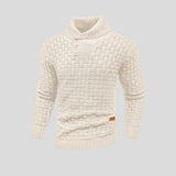 Men's Knit Sweater with Shawl Collar and Button Placket