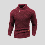 Men's Knit Sweater with Shawl Collar and Button Placket