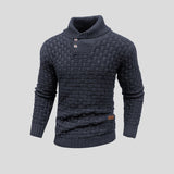 Men's Knit Sweater with Shawl Collar and Button Placket