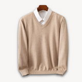 Men's Knit Sweater with V Neck and Rib Trim