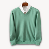 Men's Knit Sweater with V Neck and Rib Trim
