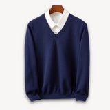 Men's Knit Sweater with V Neck and Rib Trim