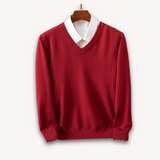 Men's Knit Sweater with V Neck and Rib Trim